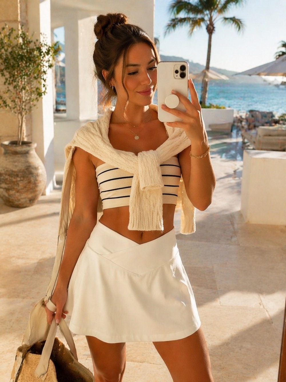 White Tennis Skort High Waisted Athletic Skirt Preppy Activewear
